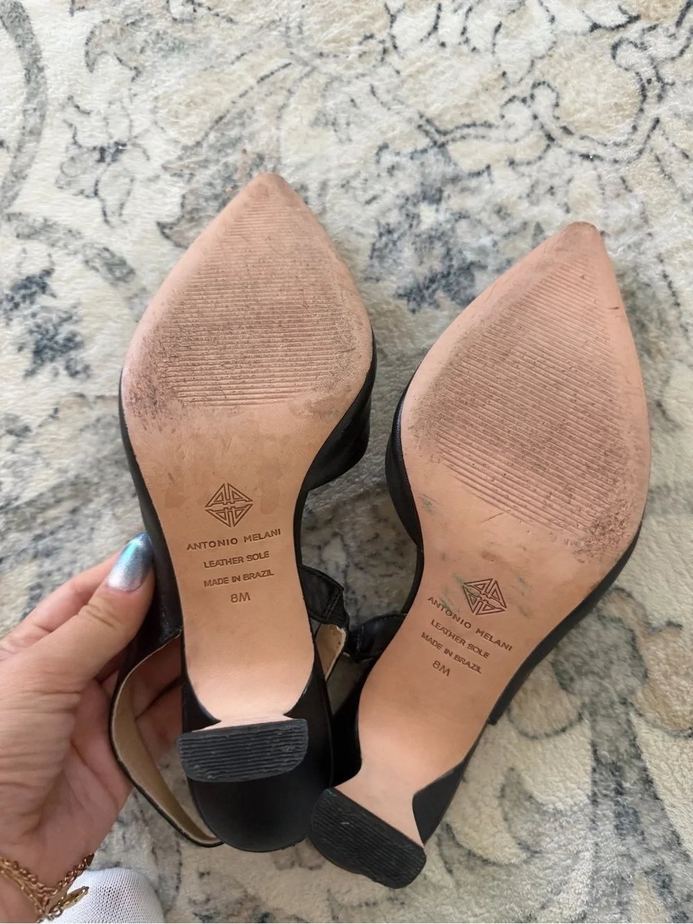 ANTONIO MELANI Black Pointed-Toe Slingback Heels
